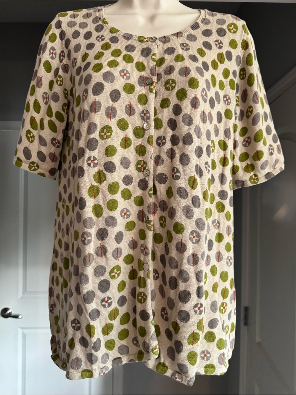 Gudrun Sjödén Sm Abstract Dot Knit Short Sleeve Cardigan Organic Cotton Blend